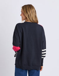 VIKEN KNIT MIDNIGHT BLOCK STRIPE MULTI_by_ELM_women's_in_New Zealand_ BACK _