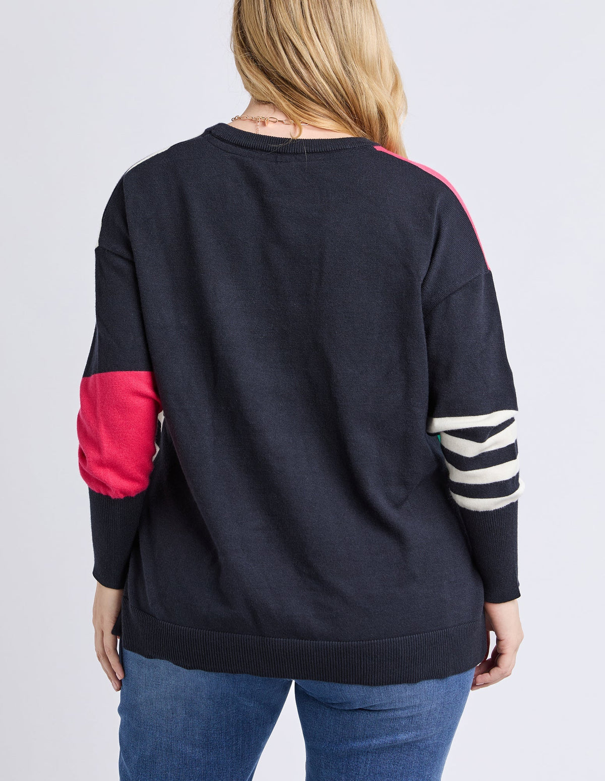 VIKEN KNIT MIDNIGHT BLOCK STRIPE MULTI_by_ELM_women's_in_New Zealand_ BACK _