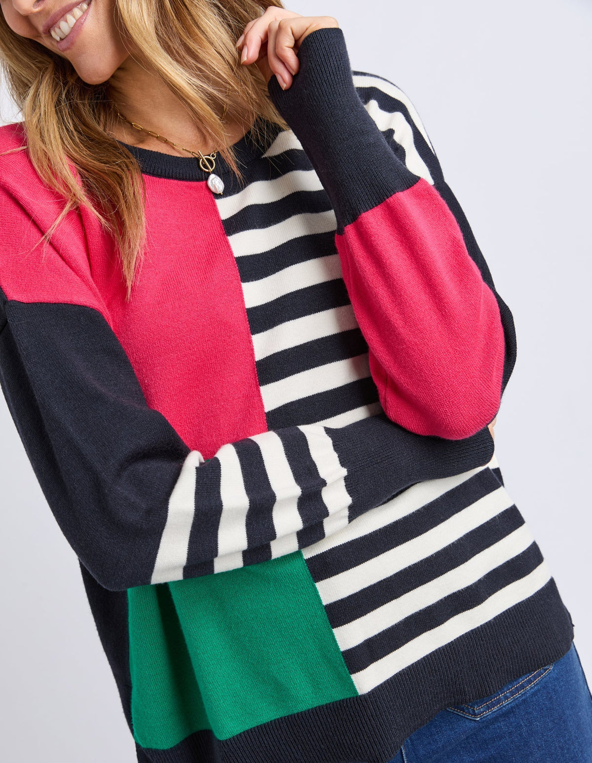 VIKEN KNIT MIDNIGHT BLOCK STRIPE MULTI_by_ELM_women's_in_New Zealand_ DETAIL _