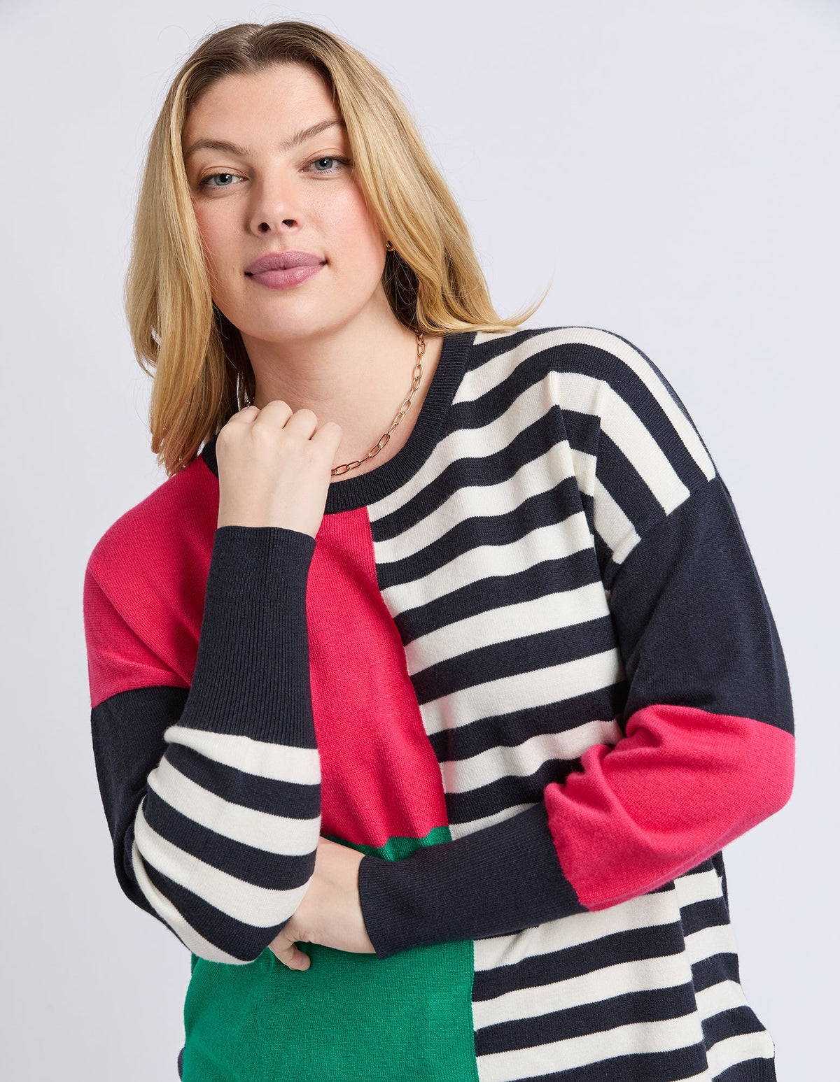 VIKEN KNIT MIDNIGHT BLOCK STRIPE MULTI_by_ELM_women's_in_New Zealand_ DETAIL _
