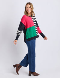 VIKEN KNIT MIDNIGHT BLOCK STRIPE MULTI_by_ELM_women's_in_New Zealand_ MODEL _