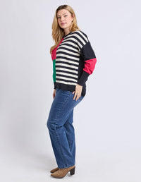VIKEN KNIT MIDNIGHT BLOCK STRIPE MULTI_by_ELM_women's_in_New Zealand_ SIDE _