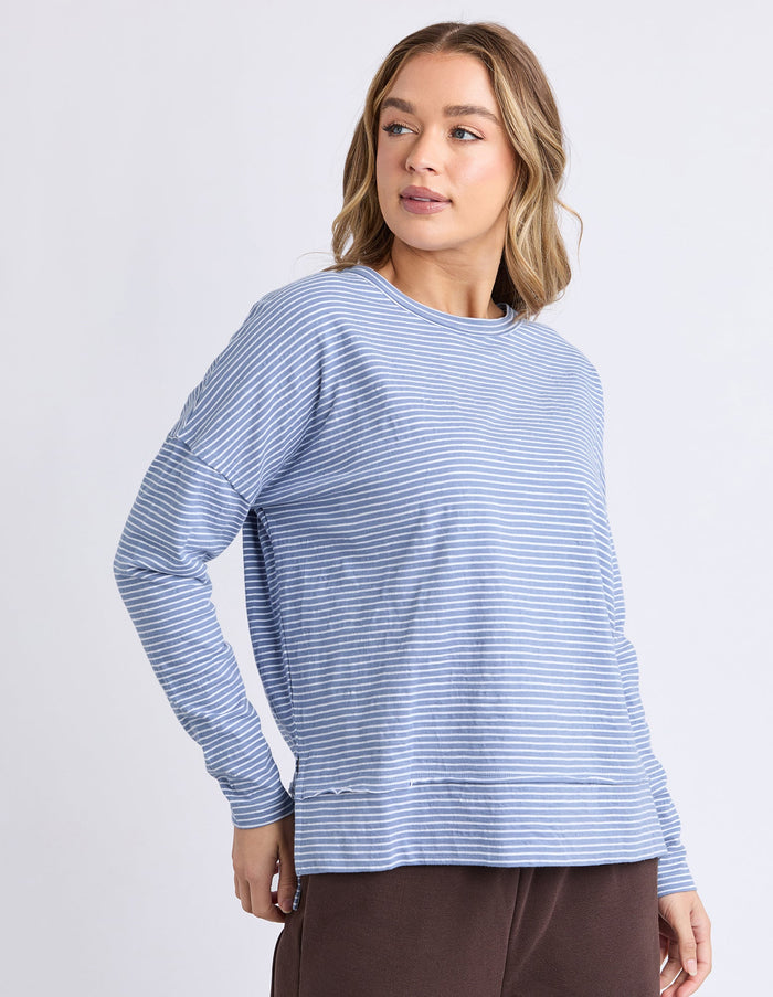 EDDIE STRIPE TOP DUSKY BLUE_by_FOXWOOD_women's_in_New Zealand_ EDDIE STRIPE TOP DUSKY BLUE _