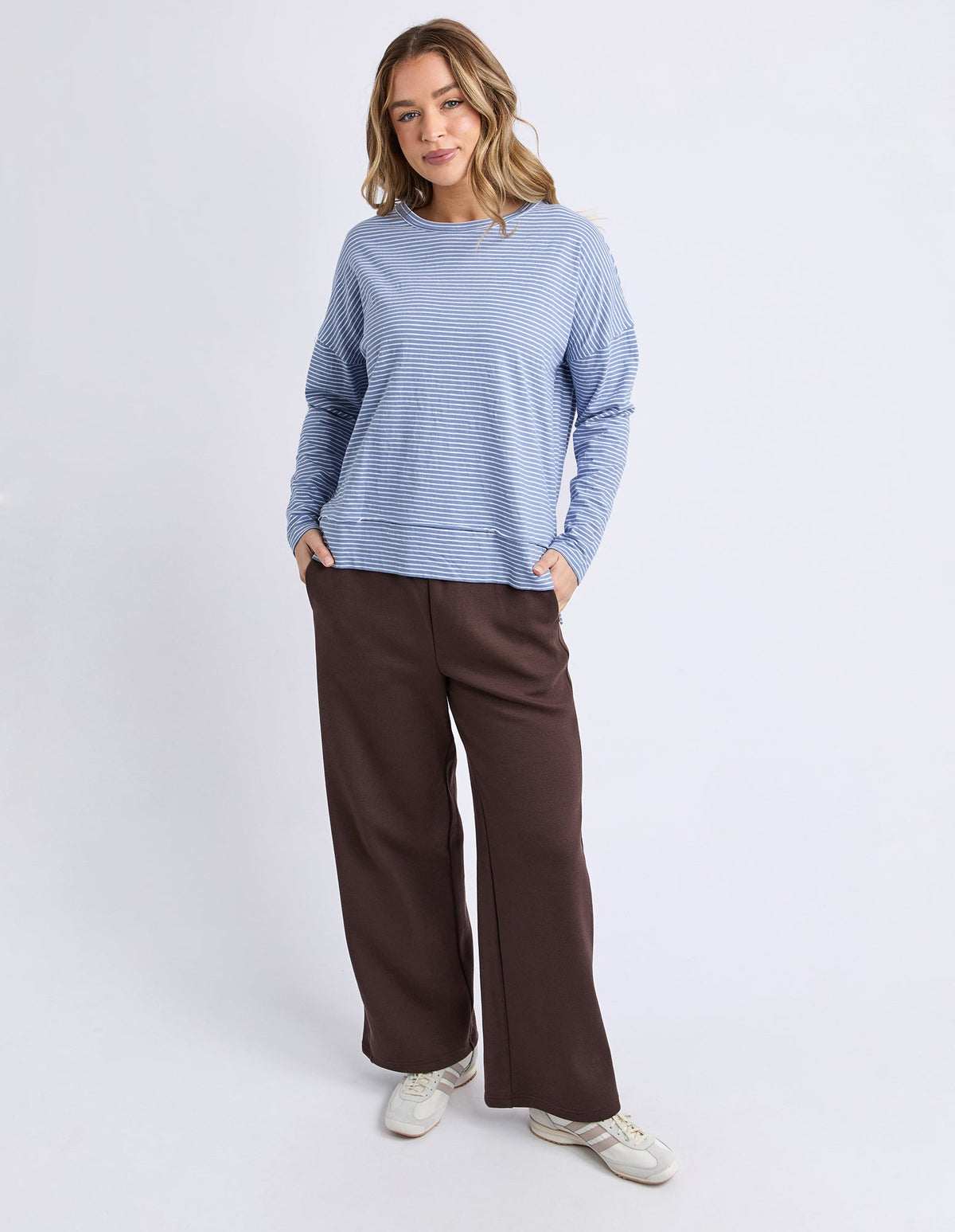 EDDIE STRIPE TOP DUSKY BLUE_by_FOXWOOD_women's_in_New Zealand_ EDDIE STRIPE TOP DUSKY BLUE _
