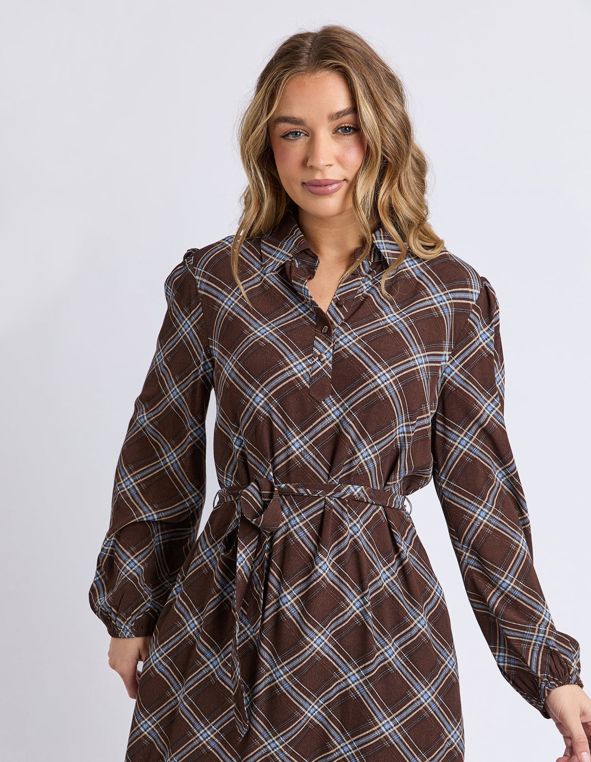 EDISON CHECK DRESS CHOCOLATE_by_FOXWOOD_women's_in_New Zealand_ EDISON CHECK DRESS CHOCOLATE _