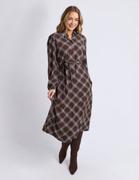 EDISON CHECK DRESS CHOCOLATE_by_FOXWOOD_women's_in_New Zealand_ EDISON CHECK DRESS CHOCOLATE _
