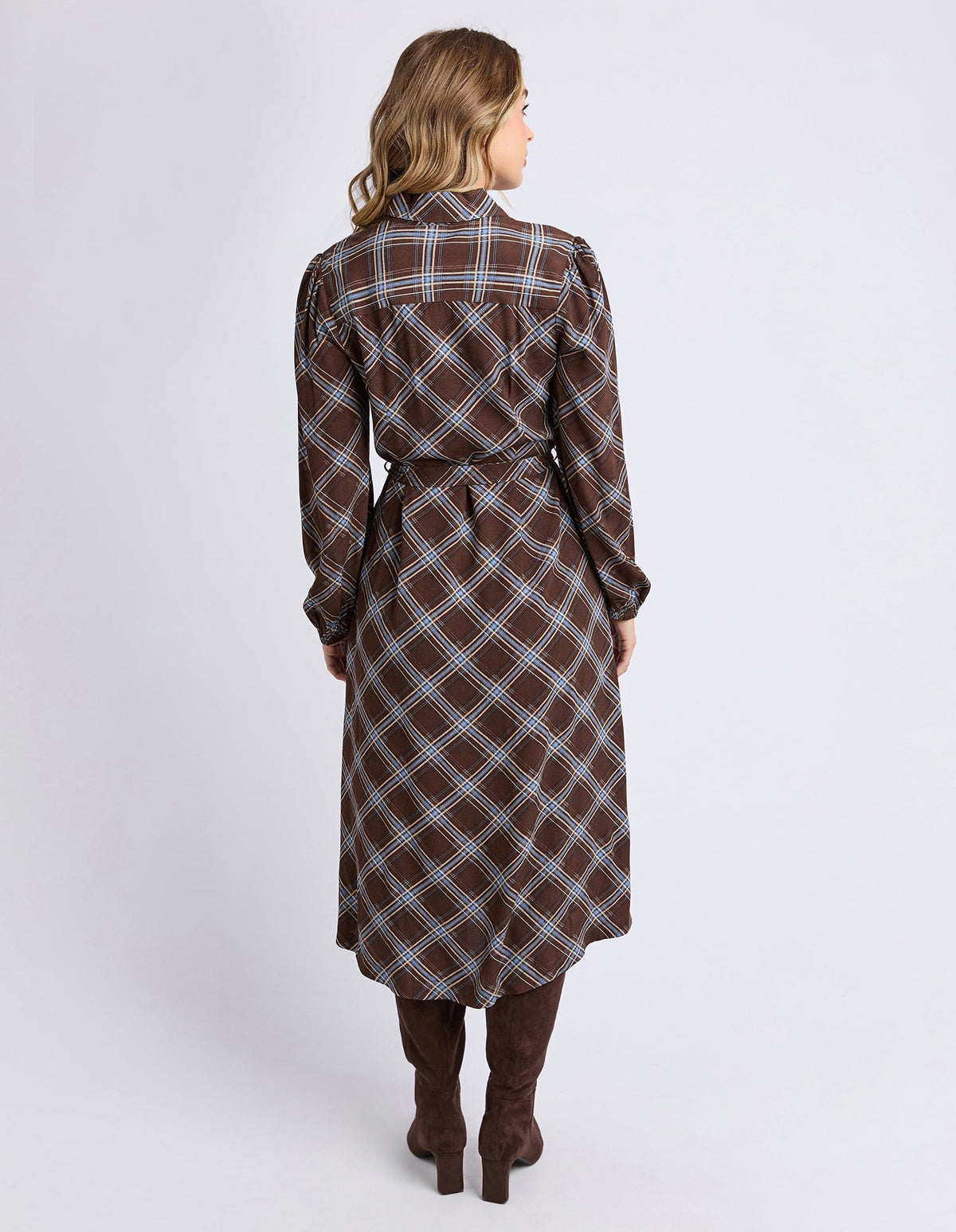 EDISON CHECK DRESS CHOCOLATE_by_FOXWOOD_women's_in_New Zealand_ EDISON CHECK DRESS CHOCOLATE _