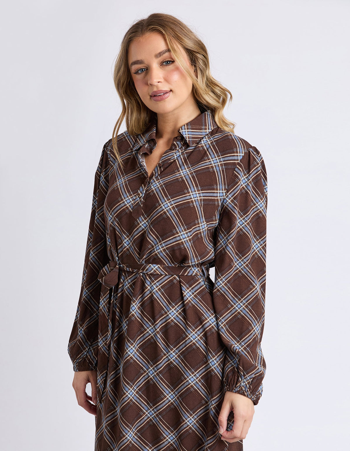 EDISON CHECK DRESS CHOCOLATE_by_FOXWOOD_women's_in_New Zealand_ EDISON CHECK DRESS CHOCOLATE _