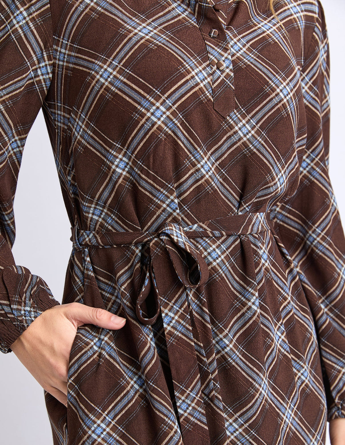 EDISON CHECK DRESS CHOCOLATE_by_FOXWOOD_women's_in_New Zealand_ EDISON CHECK DRESS CHOCOLATE _