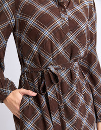 EDISON CHECK DRESS CHOCOLATE_by_FOXWOOD_women's_in_New Zealand_ EDISON CHECK DRESS CHOCOLATE _