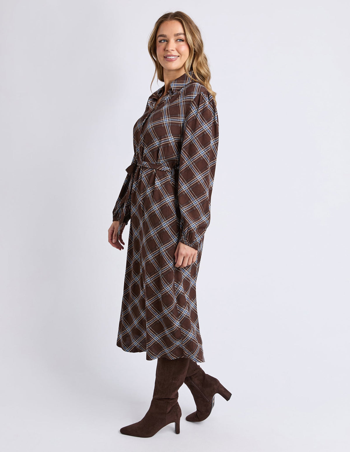 EDISON CHECK DRESS CHOCOLATE_by_FOXWOOD_women's_in_New Zealand_ EDISON CHECK DRESS CHOCOLATE _