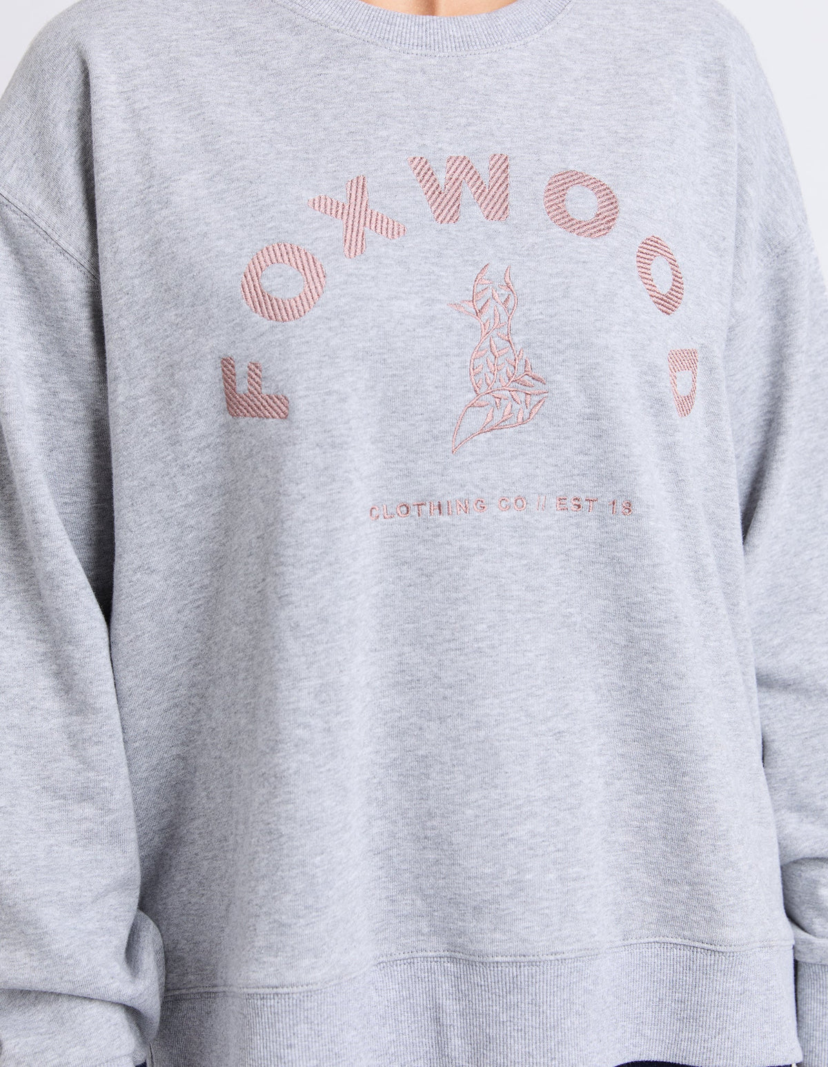 EFFORTLESS CONTRAST CREW GREY MARLE_by_FOXWOOD_women's_in_New Zealand_ EFFORTLESS CONTRAST CREW GREY MARLE _