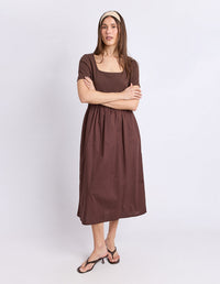 ELLA DRESS CHOCOLATE_by_FOXWOOD_women's_in_New Zealand_ MODEL _
