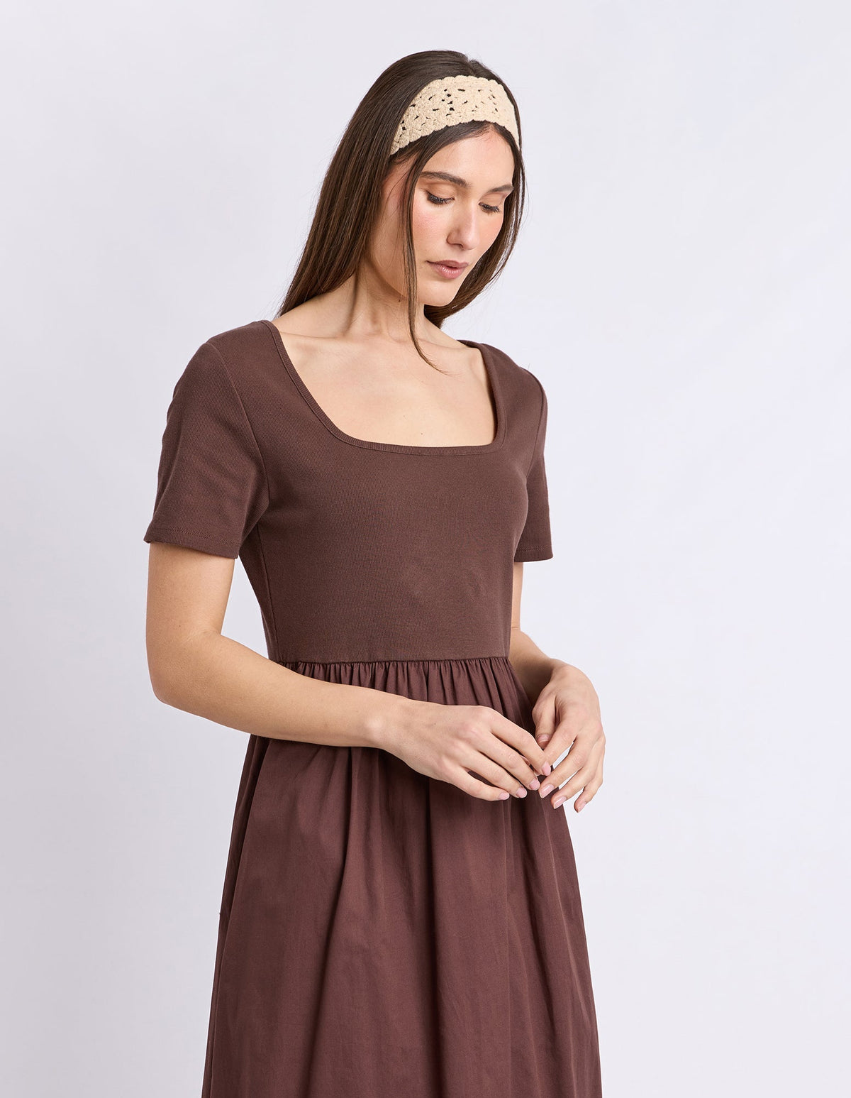 ELLA DRESS CHOCOLATE_by_FOXWOOD_women's_in_New Zealand_ MODEL _
