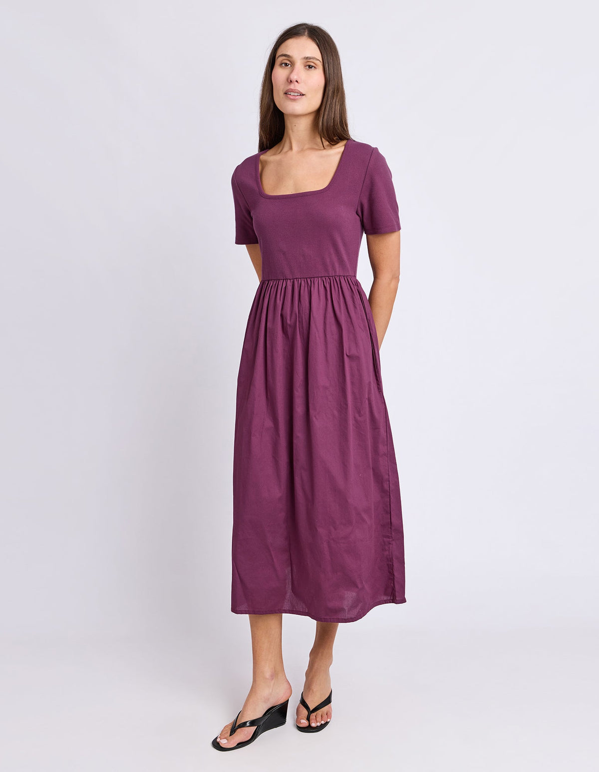 ELLA DRESS PLUM_by_FOXWOOD_women's_in_New Zealand_ MODEL _