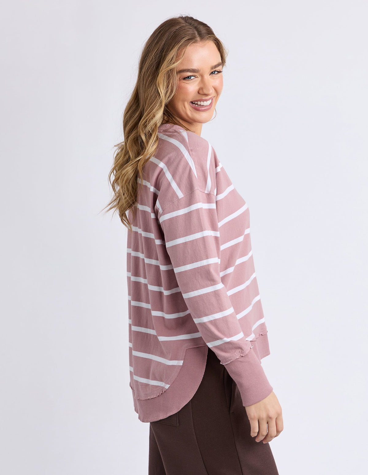 FARRAH LONG SLEEVE STRIPE DUSKY PINK_by_FOXWOOD_women's_in_New Zealand_ FARRAH LONG SLEEVE STRIPE DUSKY PINK _