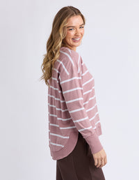 FARRAH LONG SLEEVE STRIPE DUSKY PINK_by_FOXWOOD_women's_in_New Zealand_ FARRAH LONG SLEEVE STRIPE DUSKY PINK _