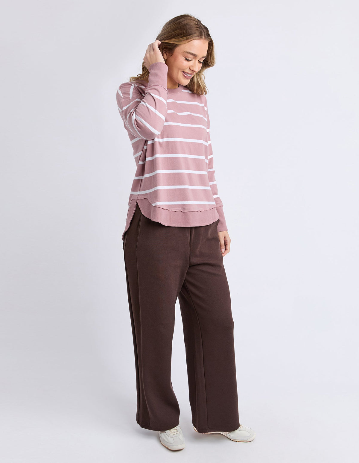 FARRAH LONG SLEEVE STRIPE DUSKY PINK_by_FOXWOOD_women's_in_New Zealand_ FARRAH LONG SLEEVE STRIPE DUSKY PINK _