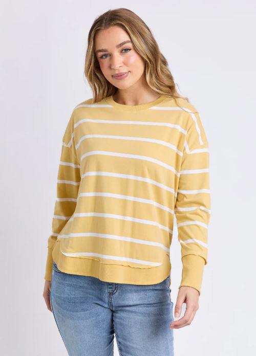 FARRAH STRIPE LONG SLEEVE TEE BUTTER/WHITE_by_FOXWOOD_women's_in_New Zealand_ FARRAH STRIPE LONG SLEEVE TEE BUTTER/WHITE _