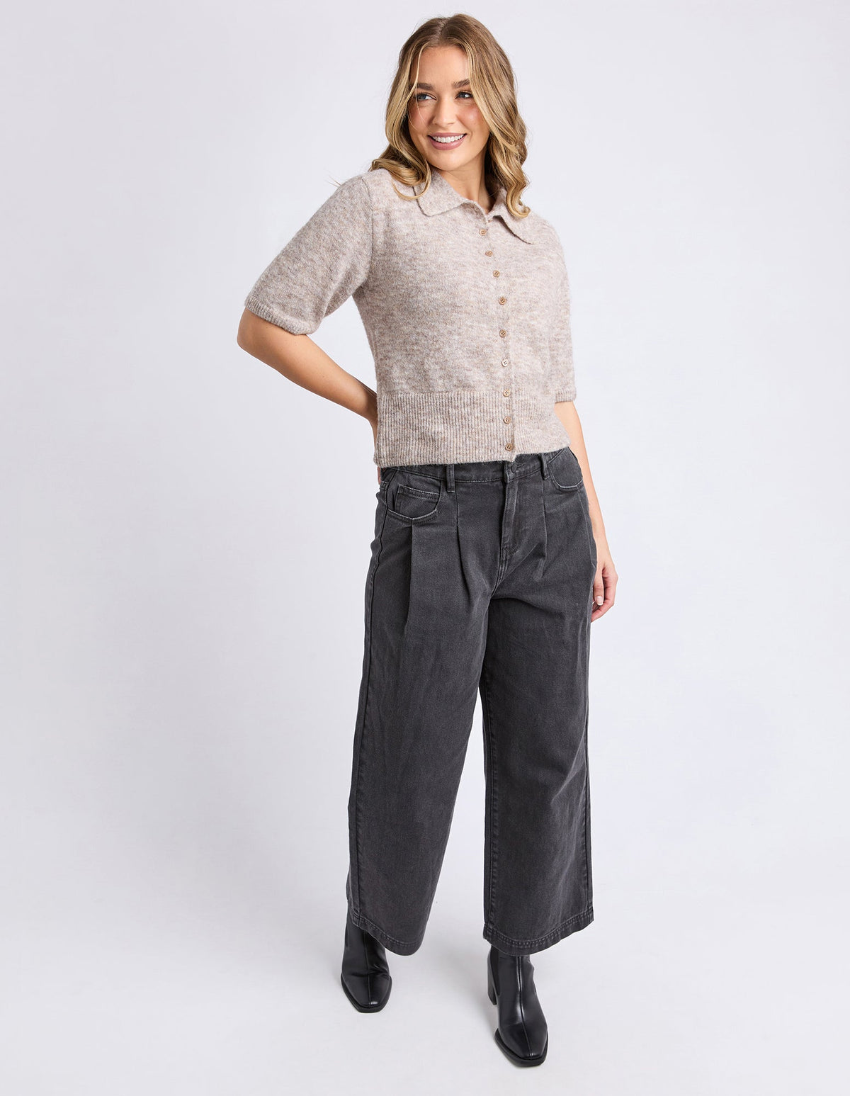 FERNIE BUTTON KNIT OATMEAL_by_FOXWOOD_women's_in_New Zealand_ FERNIE BUTTON KNIT OATMEAL _