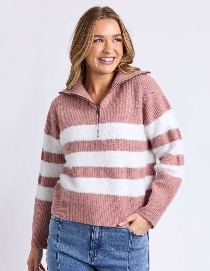 GRACIE ZIP CREW DUSKY PINK_by_FOXWOOD_women's_in_New Zealand_ GRACIE ZIP CREW DUSKY PINK _