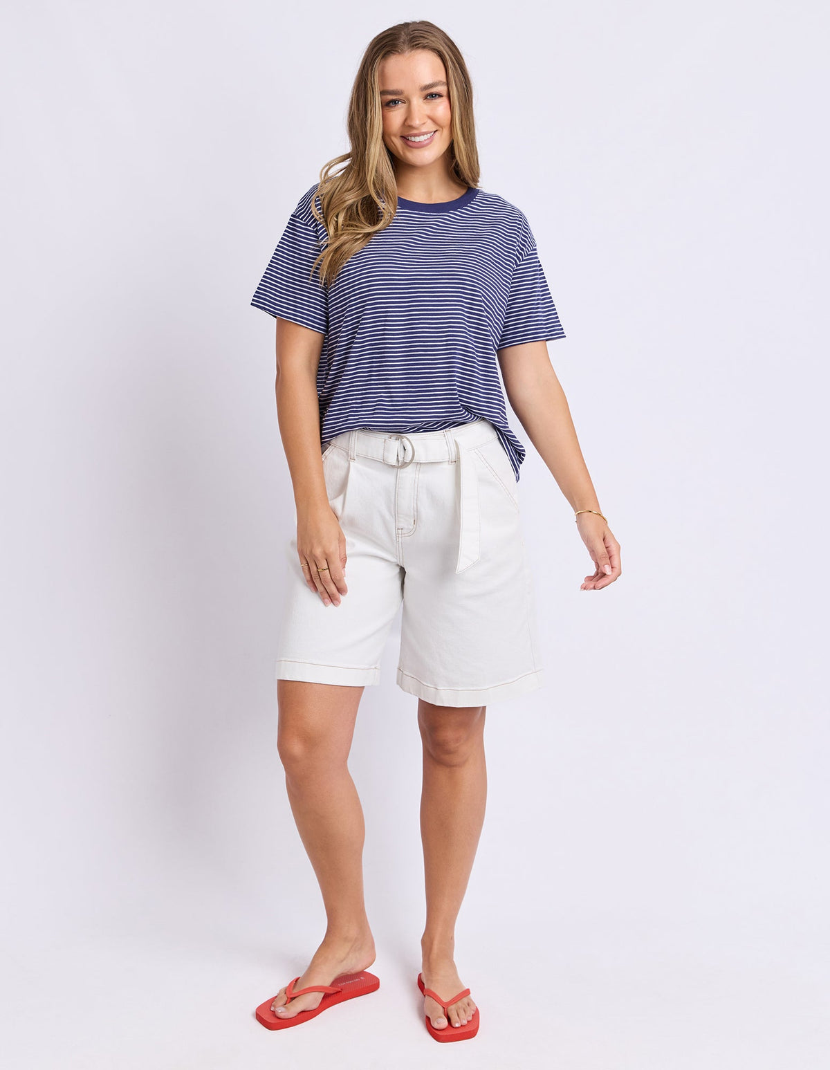 HUTCH STRIPE TEE NAVY/WHITE STRIPE_by_FOXWOOD_women's_in_New Zealand_ MODEL _