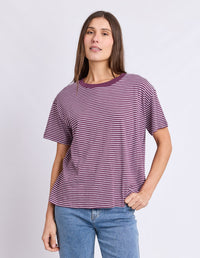 HUTCH STRIPE TEE PLUM/WHITE STRIPE_by_FOXWOOD_women's_in_New Zealand_ FEATURED / FRONT _
