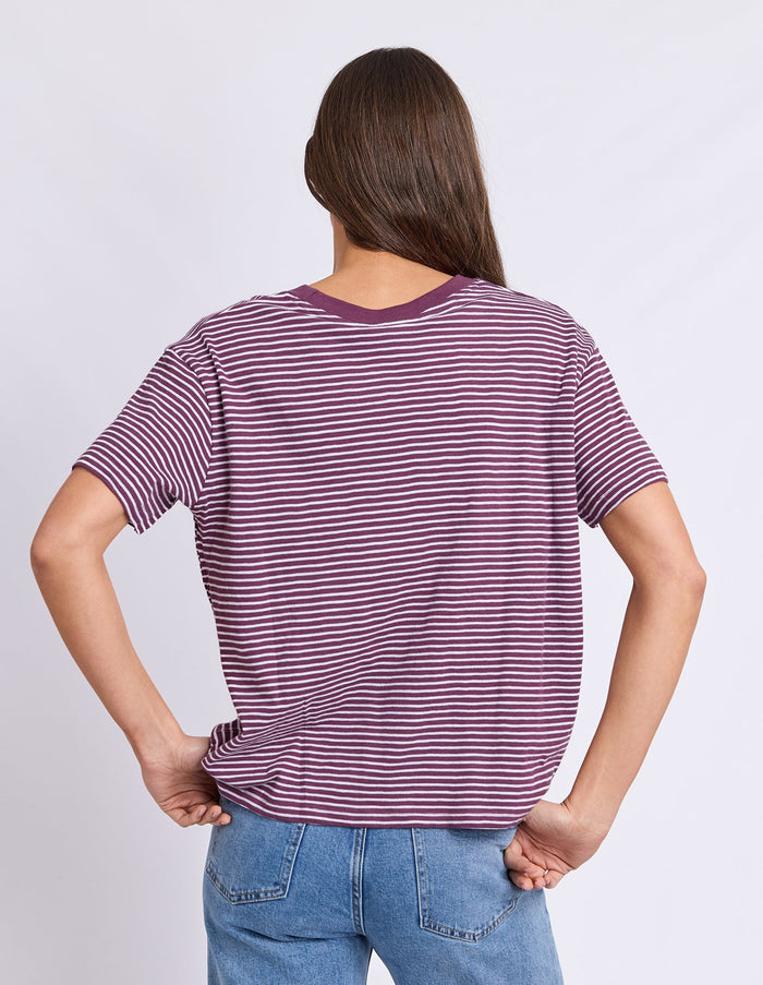 HUTCH STRIPE TEE PLUM/WHITE STRIPE_by_FOXWOOD_women's_in_New Zealand_ BACK _