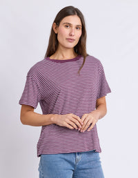 HUTCH STRIPE TEE PLUM/WHITE STRIPE_by_FOXWOOD_women's_in_New Zealand_ ANGLE _