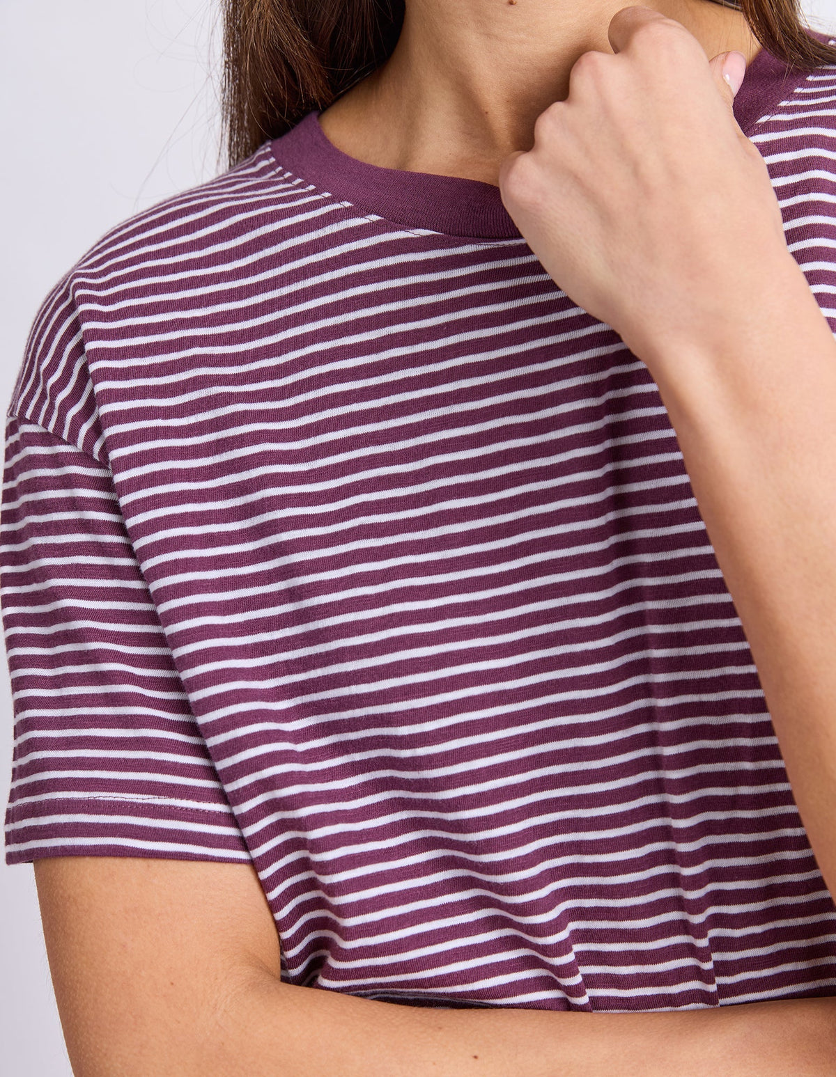 HUTCH STRIPE TEE PLUM/WHITE STRIPE_by_FOXWOOD_women's_in_New Zealand_ DETAIL _