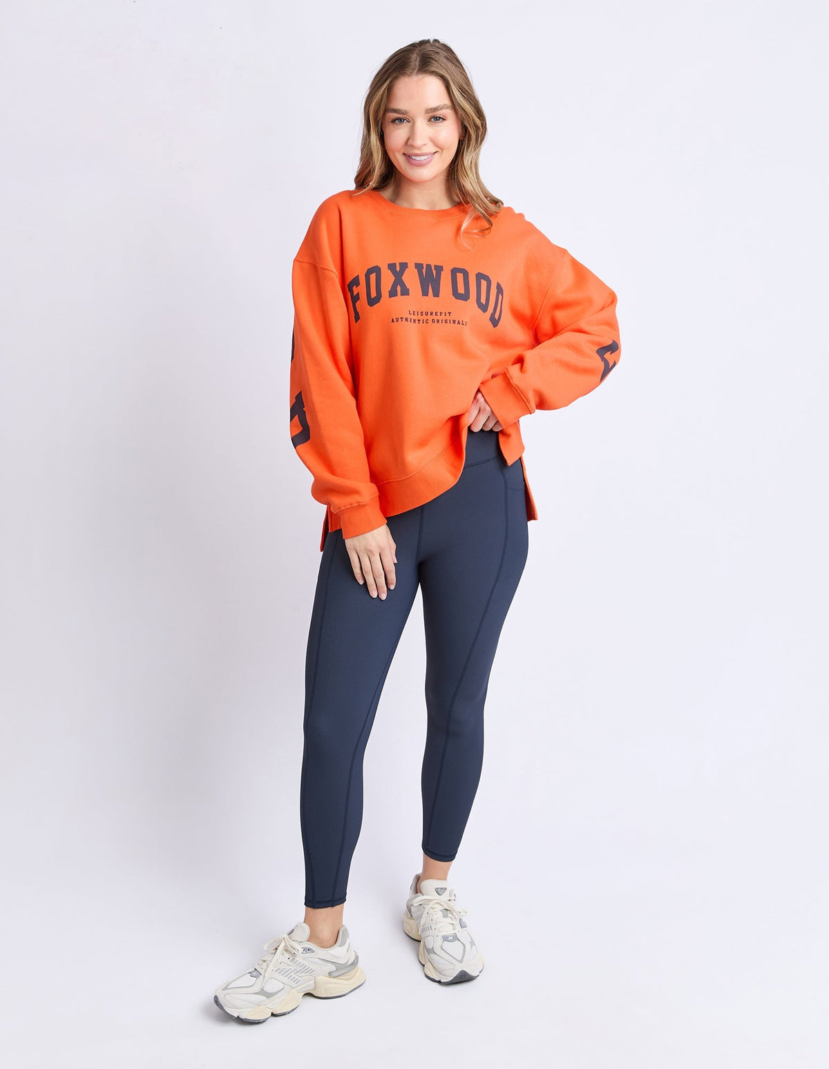 INTERVAL CREW ORANGE/NAVY_by_FOXWOOD_women's_in_New Zealand_ MODEL _