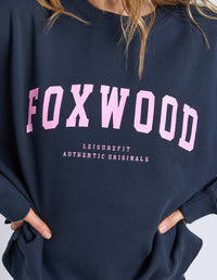 INTERVAL CREW PINK/NAVY_by_FOXWOOD_women's_in_New Zealand_ FOXWOOD Interval Crew Pink Navy women’s crew featuring metallic Foxwood logo on chest with bold statement print detail _