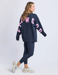 INTERVAL CREW PINK/NAVY_by_FOXWOOD_women's_in_New Zealand_ FOXWOOD Interval Crew Pink Navy women’s relaxed sweatshirt for everyday wear New Zealand soft cotton crew with statement print and layering style _