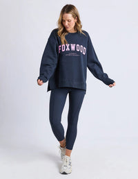 INTERVAL CREW PINK/NAVY_by_FOXWOOD_women's_in_New Zealand_ FOXWOOD Interval Crew Pink Navy women’s casual sweatshirt styled on model for relaxed everyday outfit in New Zealand _