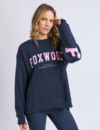 INTERVAL CREW PINK/NAVY_by_FOXWOOD_women's_in_New Zealand_ FOXWOOD Interval Crew Pink Navy women’s relaxed sweatshirt for everyday wear New Zealand soft cotton crew with statement print and layering style _