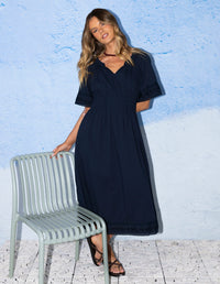 JUNA DRESS DARK SAPPHIRE_by_FOXWOOD_women's_in_New Zealand_ FEATURED / FRONT _