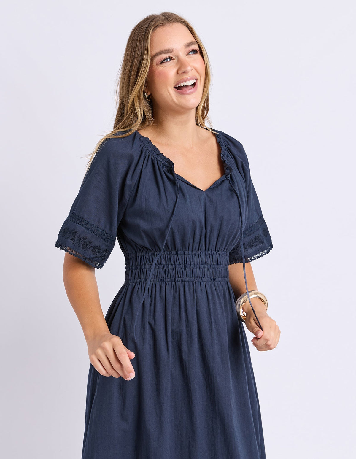 JUNA DRESS DARK SAPPHIRE_by_FOXWOOD_women's_in_New Zealand_ ANGLE _