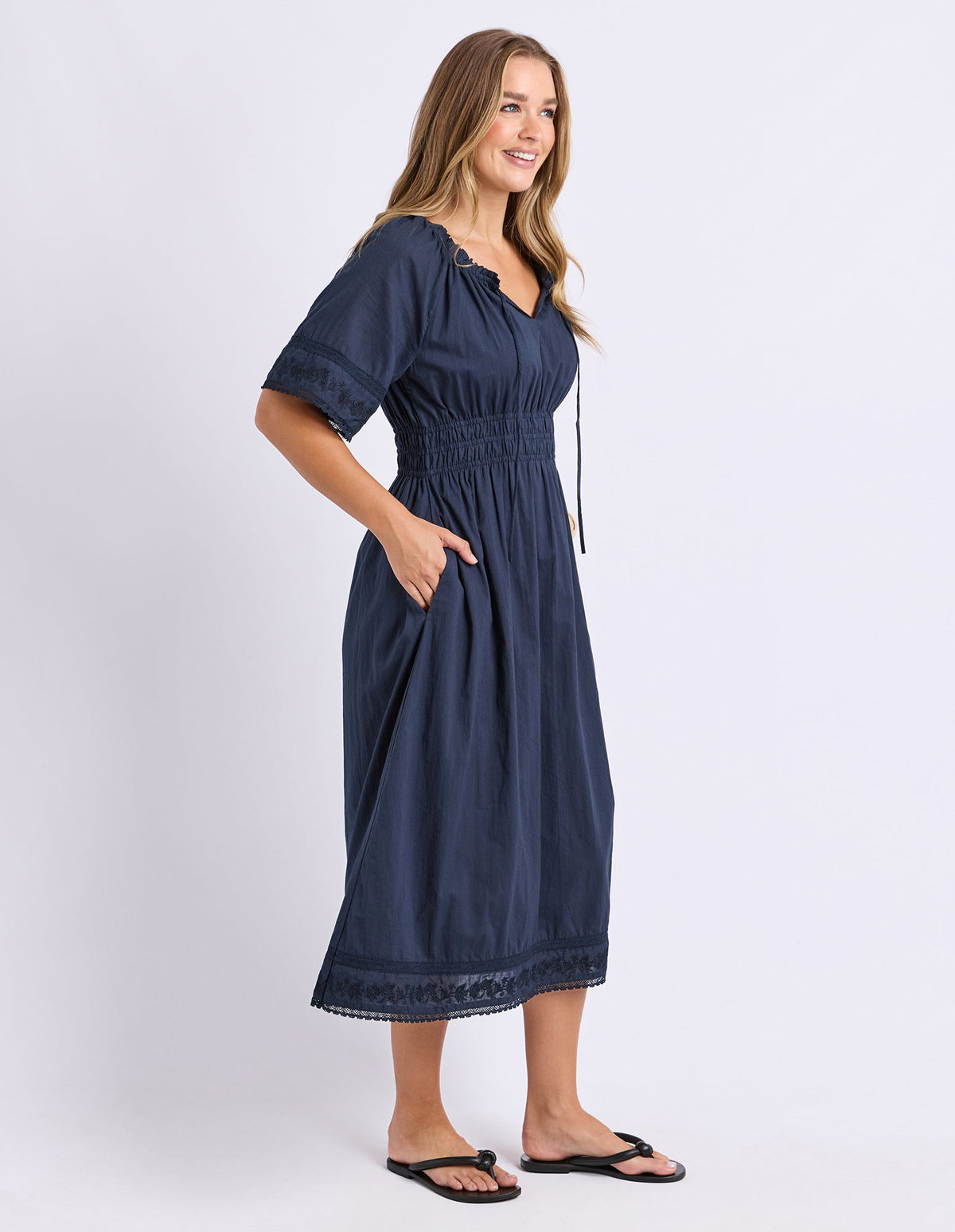 JUNA DRESS DARK SAPPHIRE_by_FOXWOOD_women's_in_New Zealand_ SIDE _