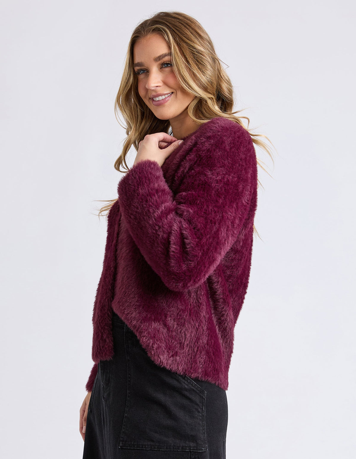 FOXWOOD_KENNY BUTTON CARDI WINE _ KENNY BUTTON CARDI WINE _ Ebony Boutique NZ