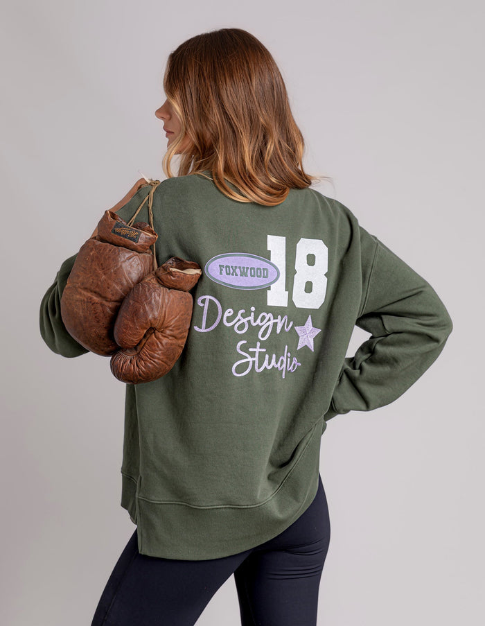 LEAGUE OVERSIZED CREW KHAKI_by_FOXWOOD_women's_in_New Zealand_ FEATURED / FRONT _