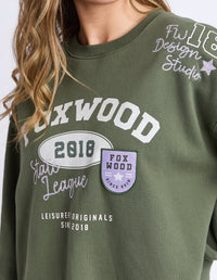 LEAGUE OVERSIZED CREW KHAKI_by_FOXWOOD_women's_in_New Zealand_ DETAIL _
