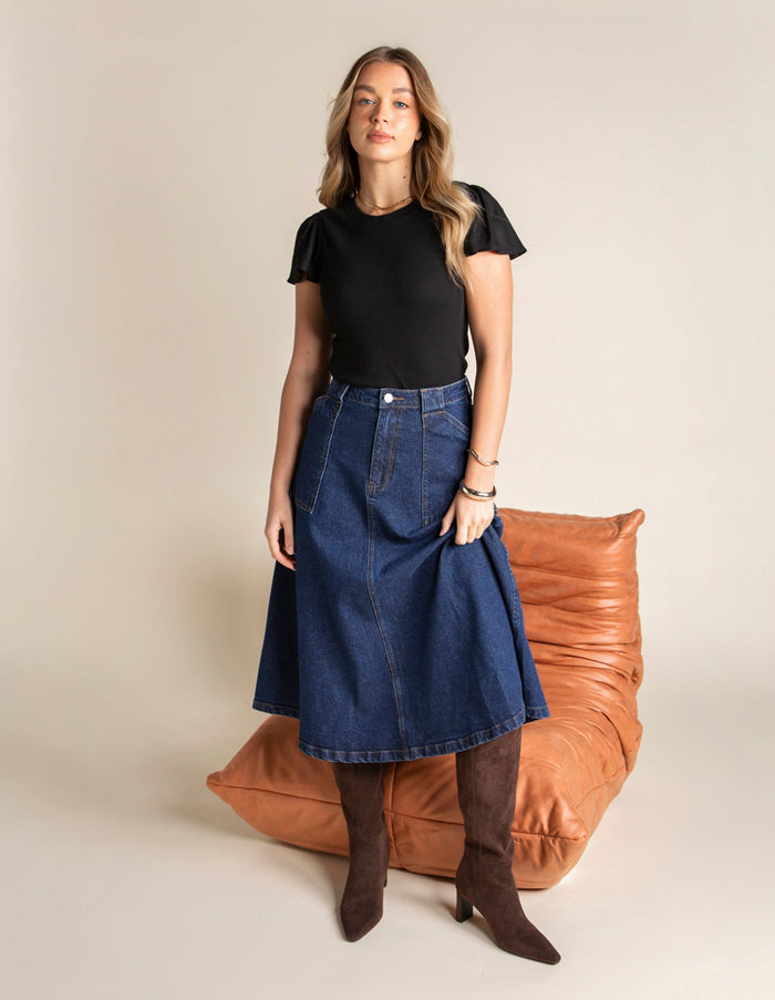 POTTER SKIRT DARK DENIM_by_FOXWOOD_women's_in_New Zealand_ POTTER SKIRT DARK DENIM _