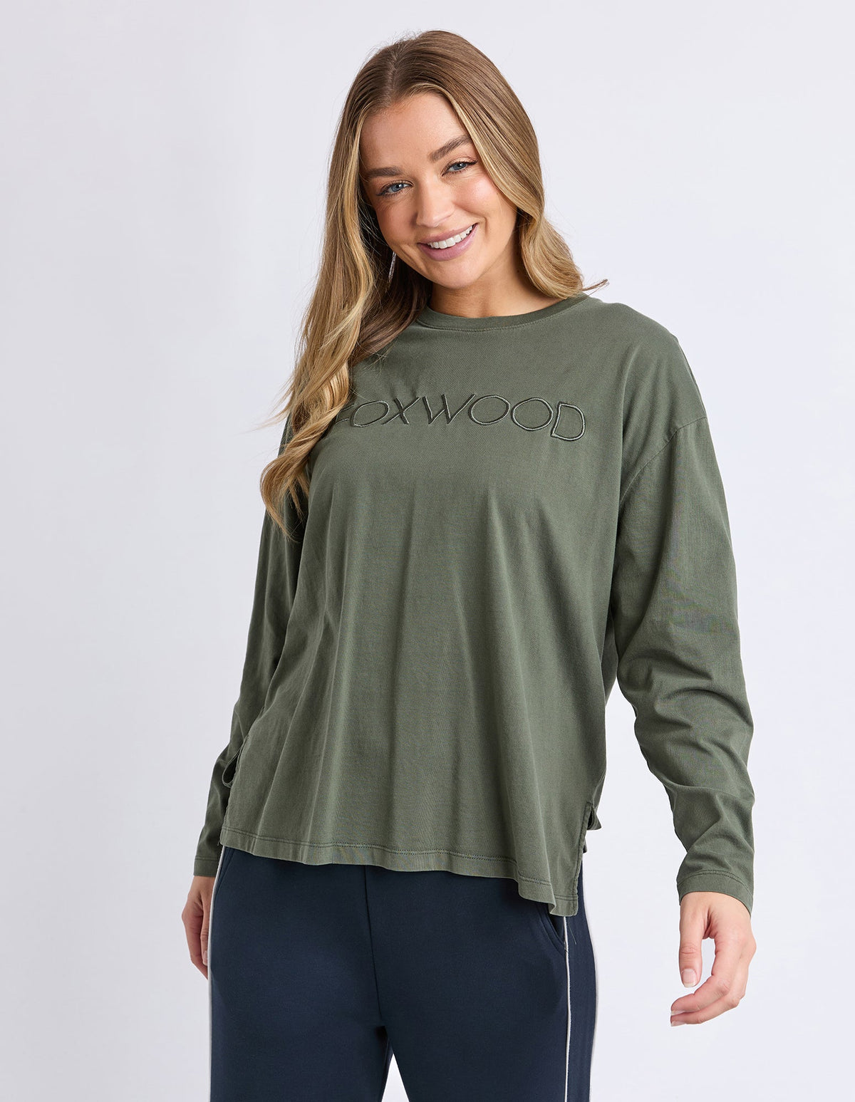 SIMPLIFIED LONG SLEEVE TEE KHAKI_by_FOXWOOD_women's_in_New Zealand_ SIMPLIFIED LONG SLEEVE TEE KHAKI _