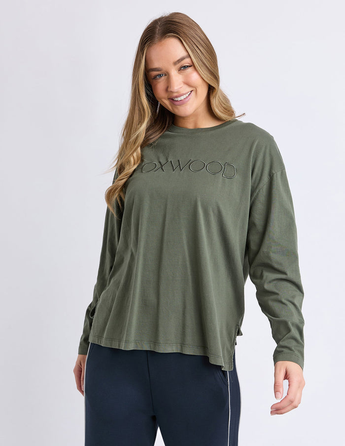 SIMPLIFIED LONG SLEEVE TEE KHAKI_by_FOXWOOD_women's_in_New Zealand_ SIMPLIFIED LONG SLEEVE TEE KHAKI _