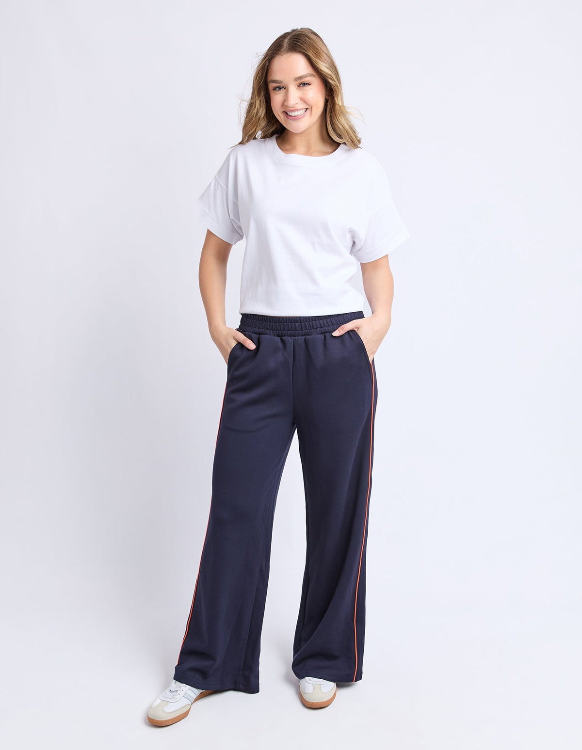 TRAVELLER PANT NAVY/ORANGE_by_FOXWOOD_women's_in_New Zealand_ MODEL _