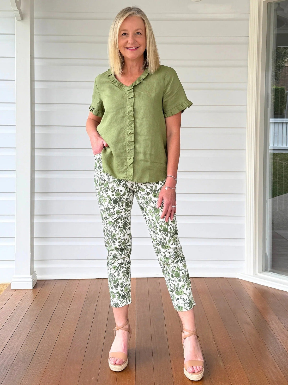 GORDON SMITH_ALEXANDRIA PANT BASIL / WHITE _ ALEXANDRIA PANT BASIL / WHITE _ Ebony Boutique NZ