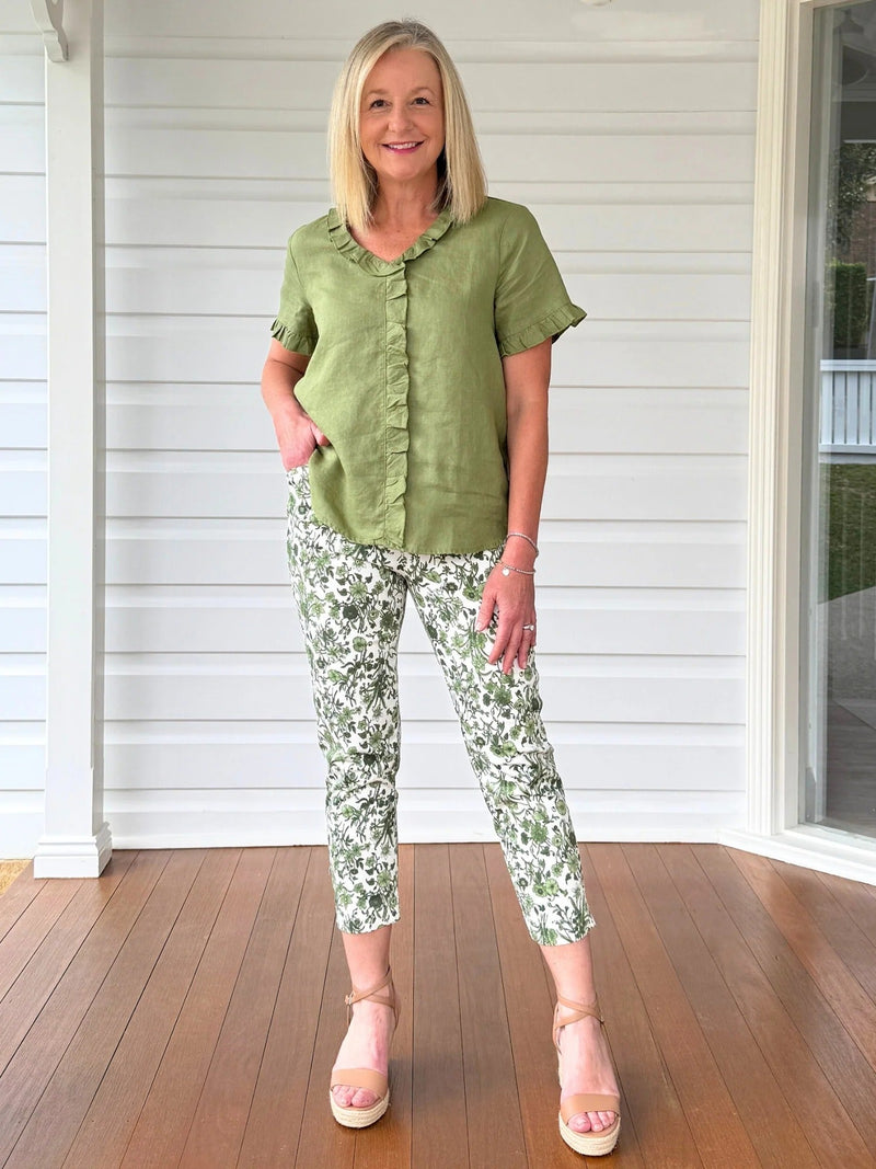 GORDON SMITH_ALEXANDRIA PANT BASIL / WHITE _ ALEXANDRIA PANT BASIL / WHITE _ Ebony Boutique NZ