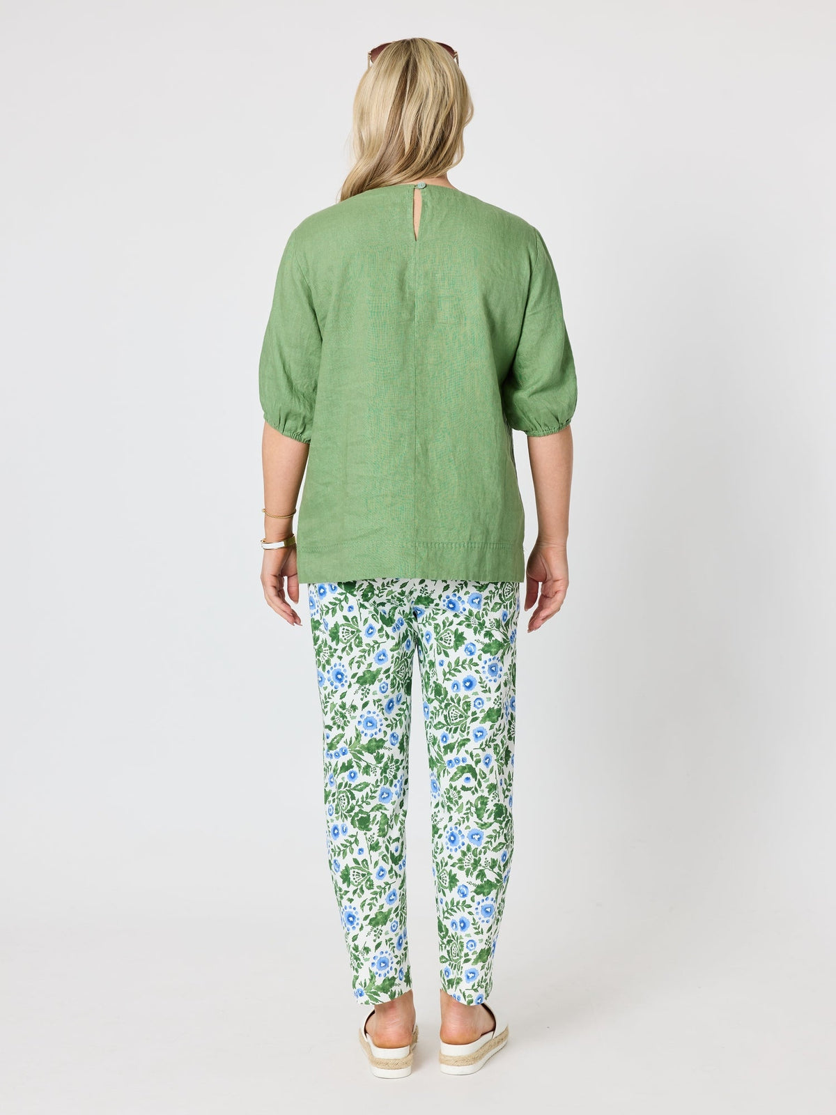 ANNA V-NECK LINEN TOP FERN_by_GORDON SMITH_women's_in_New Zealand_ BACK _