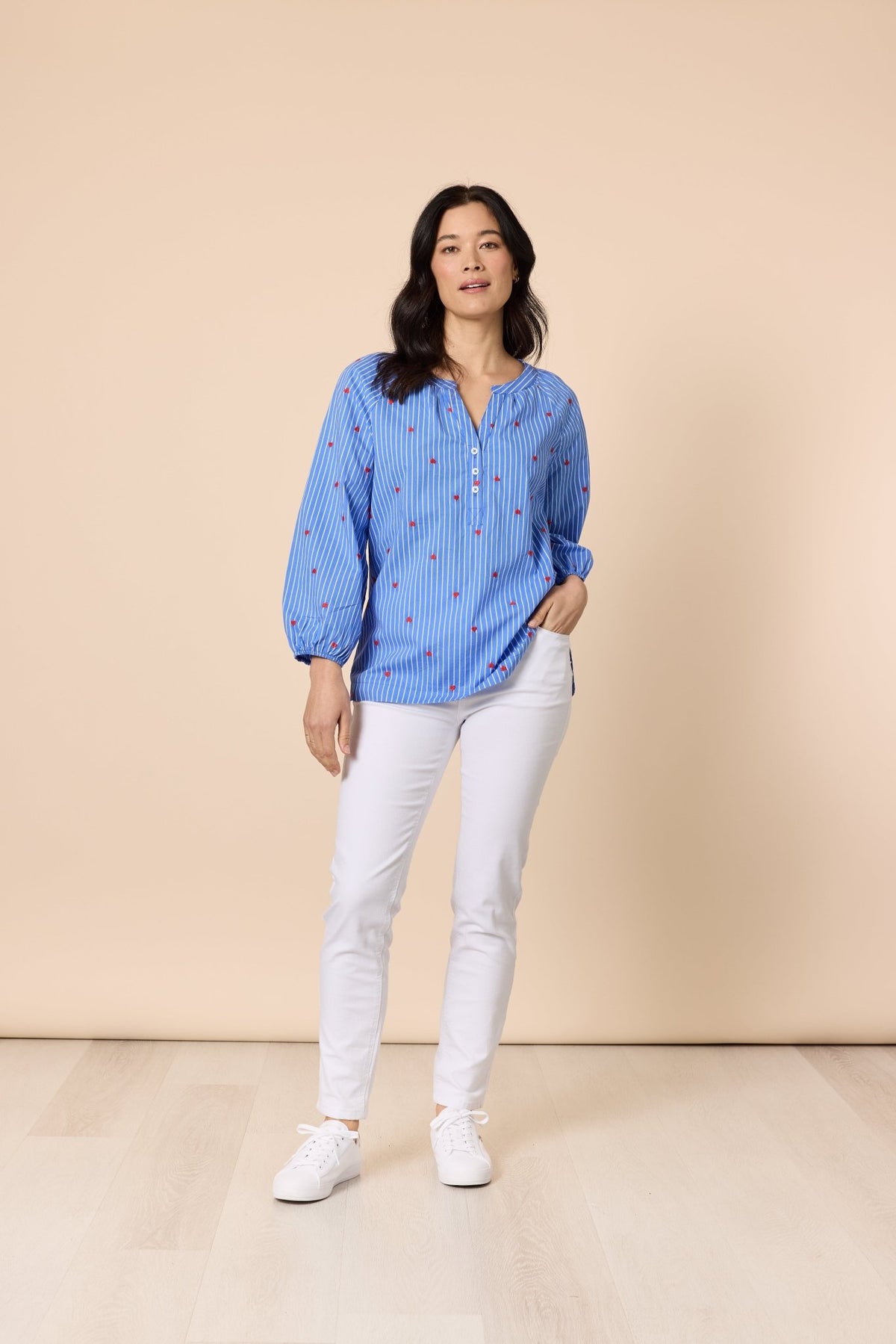 GORDON SMITH_CHERISH HEART TOP BLUE/WHITE _ CHERISH HEART TOP BLUE/WHITE _ Ebony Boutique NZ