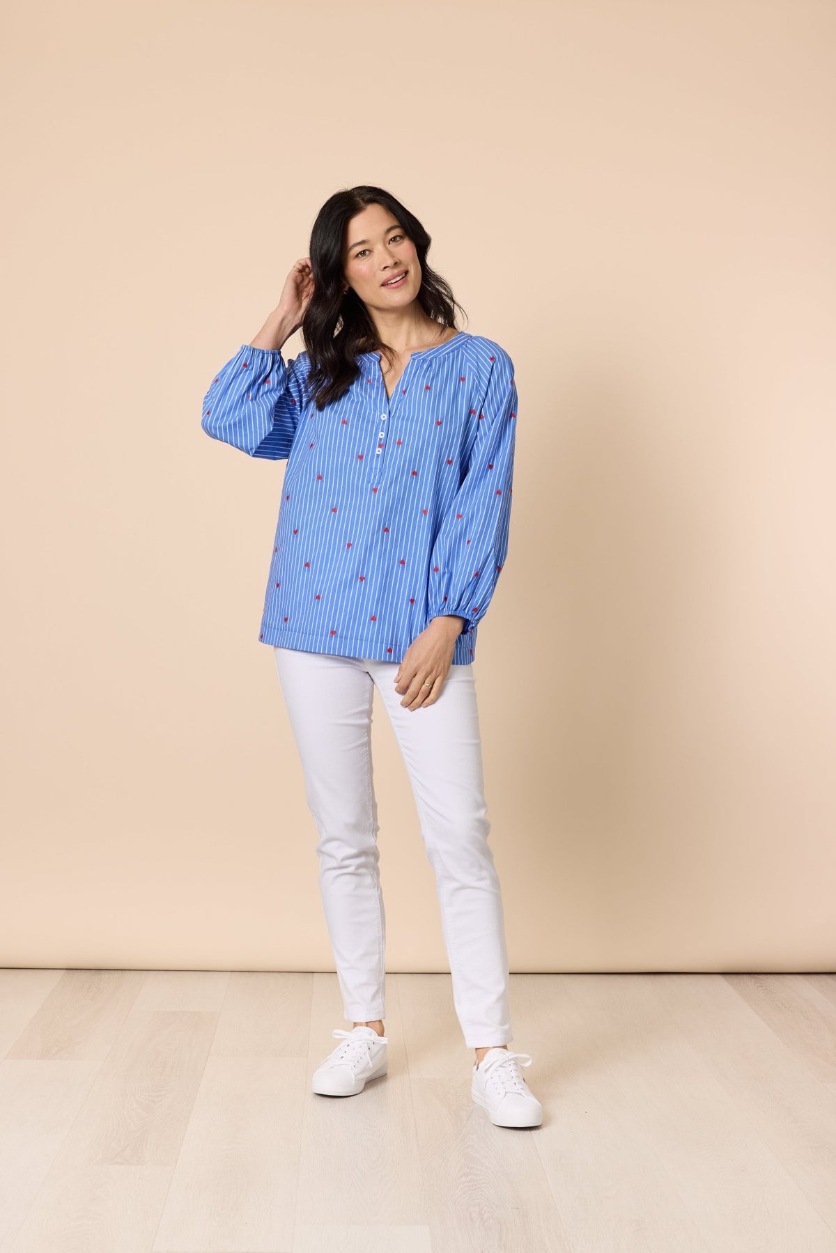 GORDON SMITH_CHERISH HEART TOP BLUE/WHITE _ CHERISH HEART TOP BLUE/WHITE _ Ebony Boutique NZ